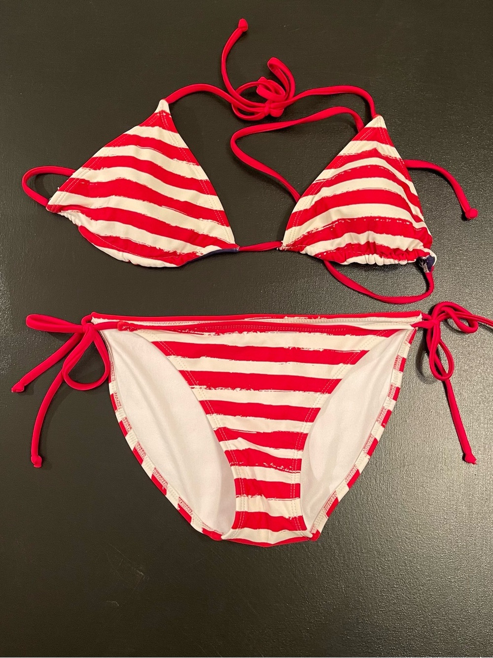 Xhilaration Red and White Striped Reversible Tie-Side Triangle Bikini